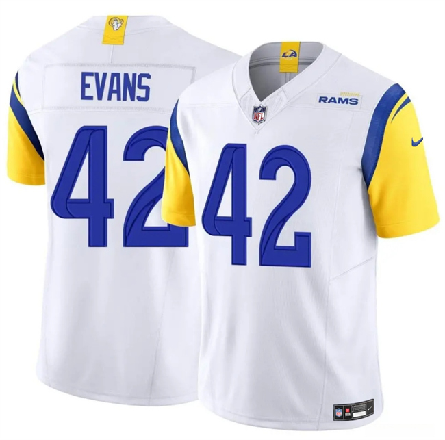 Men's White Los Angeles Rams #42 Ethan Evans 2025 F.U.S.E. Vapor Untouchable Stitched Football Jersey